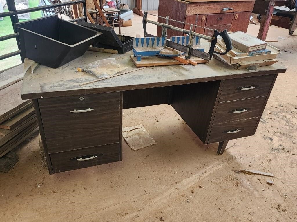 Shop Desk with Tools and Contents