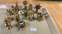 14 miniature brass items, including a lantern, a