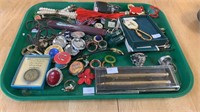 Tray lot of costume jewelry, and miscellaneous