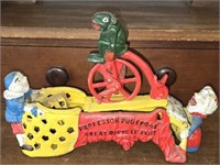 Antique Cast Iron Professor Pug Frogs Bicycle Feat