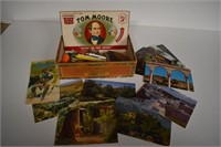 Vintage Cigar Box W/ Post Cards & Other Misc.