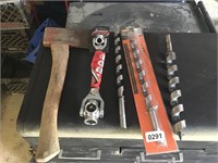 Wood bits, axe, dog bone socket wrench