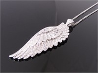 18K White Gold Diamond Angel Wing Pendant, Chain