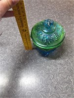 Blue/green glass bowl with lid