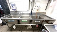 Large 3 Basin Stainless Steel Dishwashing Sink