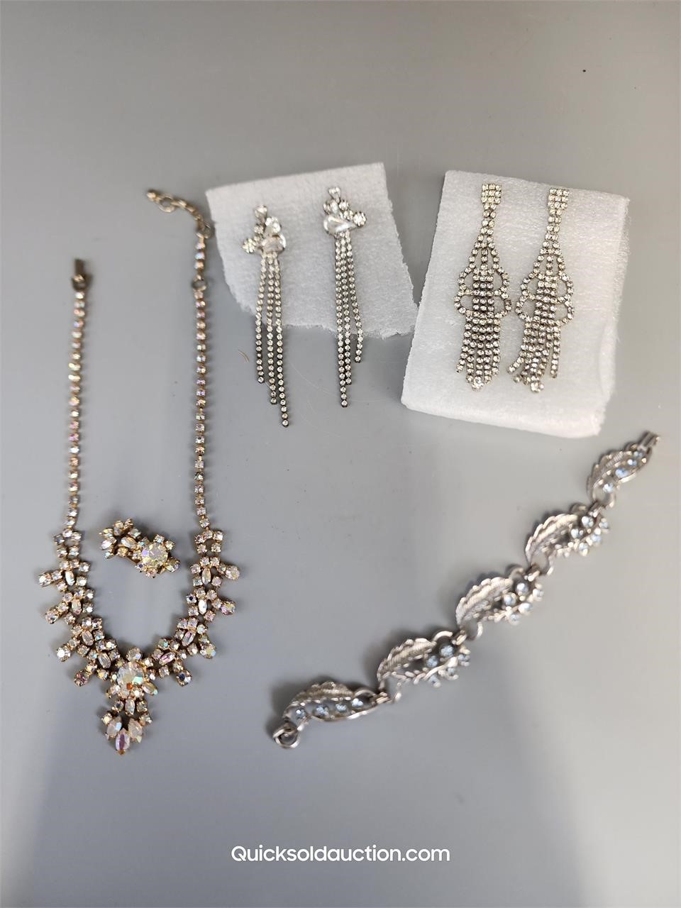 Rhinestone Necklace & 1 Earring, 2 Pierced Rhinest