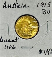 1915 Austria "DUCAT" .1106 GOLD COIN - BU