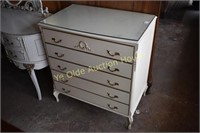 French Style 5 Drawer Chest with Glass Top