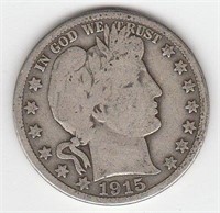 1915 S US Barber Half Dollar Coin 90% Silver