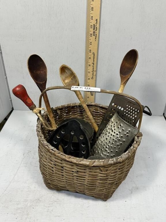 Primitive gathering of kitchenware in hand woven b