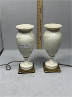 Pair bud vase style table lamps on painted metal b