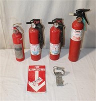 Assorted Fire Extinguishers, Stickers, Mount
