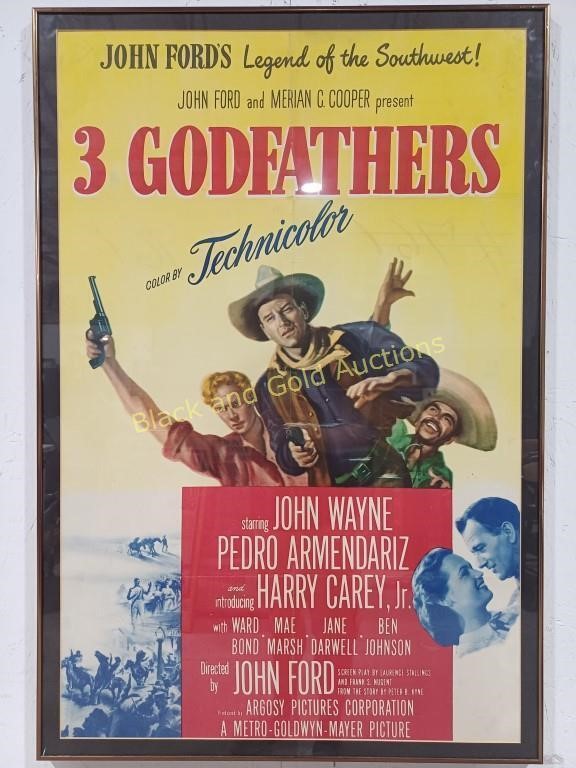 Original John Wayne 3 Godfathers Movie Poster