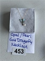 Opal/Pearl Dragonfly Necklace U238