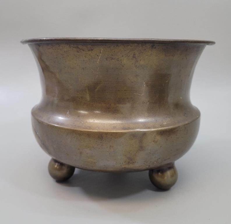 Vtg Canadian Brass Ball Footed Planter Spittoon