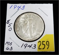 1943 Walking Liberty half dollar, gem BU