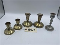 LEONARD CANDLE STICK HOLDERS, TWO PAIRS AND ONE SI