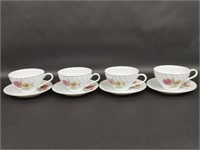 Nippon Yoko Boeki Porcelain Floral Teacups Saucers