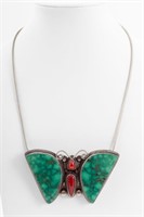 Sterling Turquoise & Carnelian Butterfly Necklace