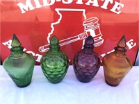 (4) Large Colored Wheaton Bottle & Stoppers Lot
