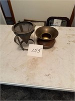 BRASS SPITTOON & OLD STRAINER