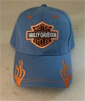 HARLEY DAVIDSON BALL CAP-BLUE W/FLAMES/ADJUSTABLE