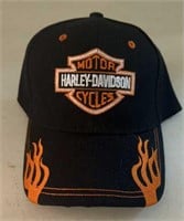 HARLEY DAVIDSON BALL CAP-BLACK W/FLAMES/ADJUSTABLE