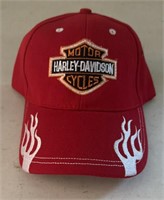 HARLEY DAVIDSON BALL CAP-RED W/FLAMES/ADJUSTABLE