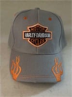 HARLEY DAVIDSON BALL CAP-GREY W/FLAMES/ADJUSTABLE
