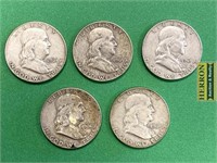 (5) 1961 Franklin Silver Half Dollars