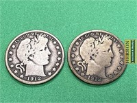 (2) 1912 D & S Barber Half Dollars