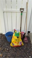 Potting Soil, Rake, Pitch Fork & Bucket
