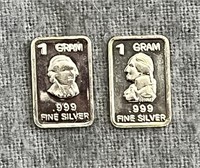 Pair Of 1 Gram .999 Fine Silver Bars With