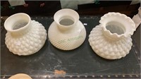 Three vintage milk glass lamp shades, two