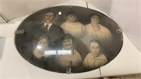 Large antique oval family portrait, oval glass