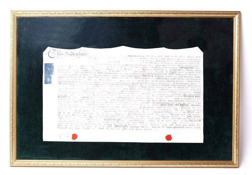 Framed English "This Indenture" Document, Dated 17