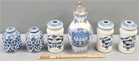 Delft Style Blue & White Pottery; 1 Cracked Lid