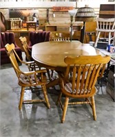 Oak 5 Piece Pedestal Dining Table with 2 Ext.
