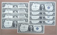 (9) CU $1 SILVER CERTS CONSECUTIVE #