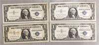 (4) 1957 $1 SILVER CERTS CONSECUTIVE #