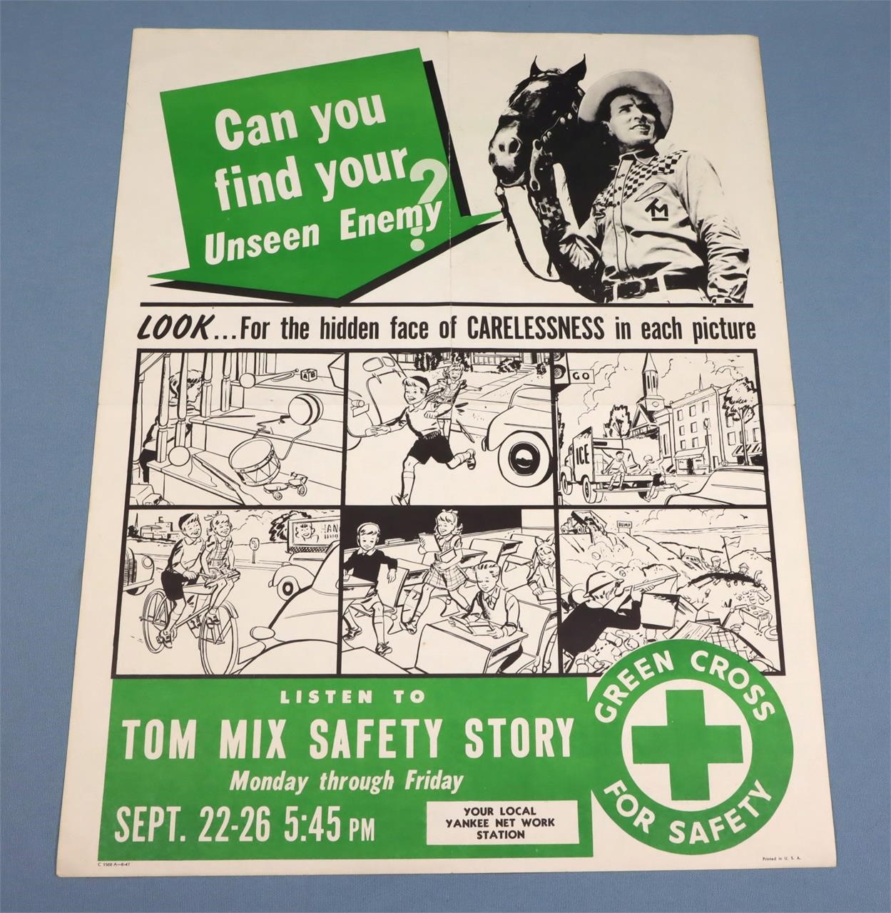 1947 Tom Mix Green Cross Safety Poster