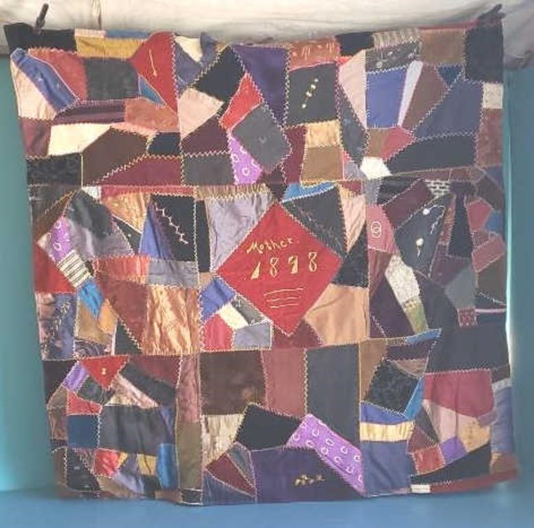 Vintage crazy quilt, mother 1898
