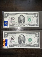 (2) RARE 1976 US STAMPED 1st DAY ISSUE $2 BANKNOTE
