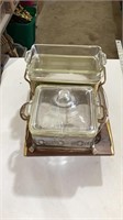 Pyrex dishes, platter with stand