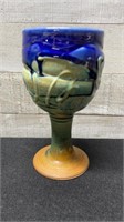 Signed Pottery Goblet 7'