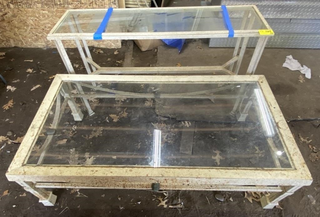 Glass Top and Metal Coffee Table and Console