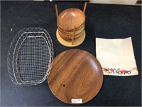 Vtg Kitchen Items, Wooden Platter, Bowls, etc.