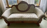 Antique Carved Wood Upholstered Victorian Sofa
