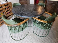 Wrought Iron Faux Slate Round Table & 4 Chairs