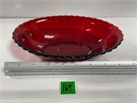 Vtg Anchor Hocking Ruby Red Oval Dish 8.5”